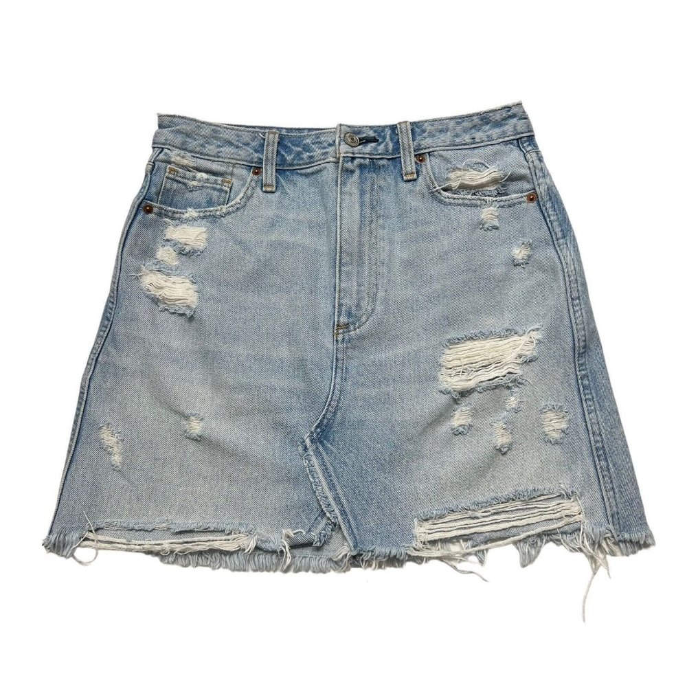 Abercrombie & Fitch Zoe Natural Rise Denim A-Line Skirt 6 Light Wash Distressed